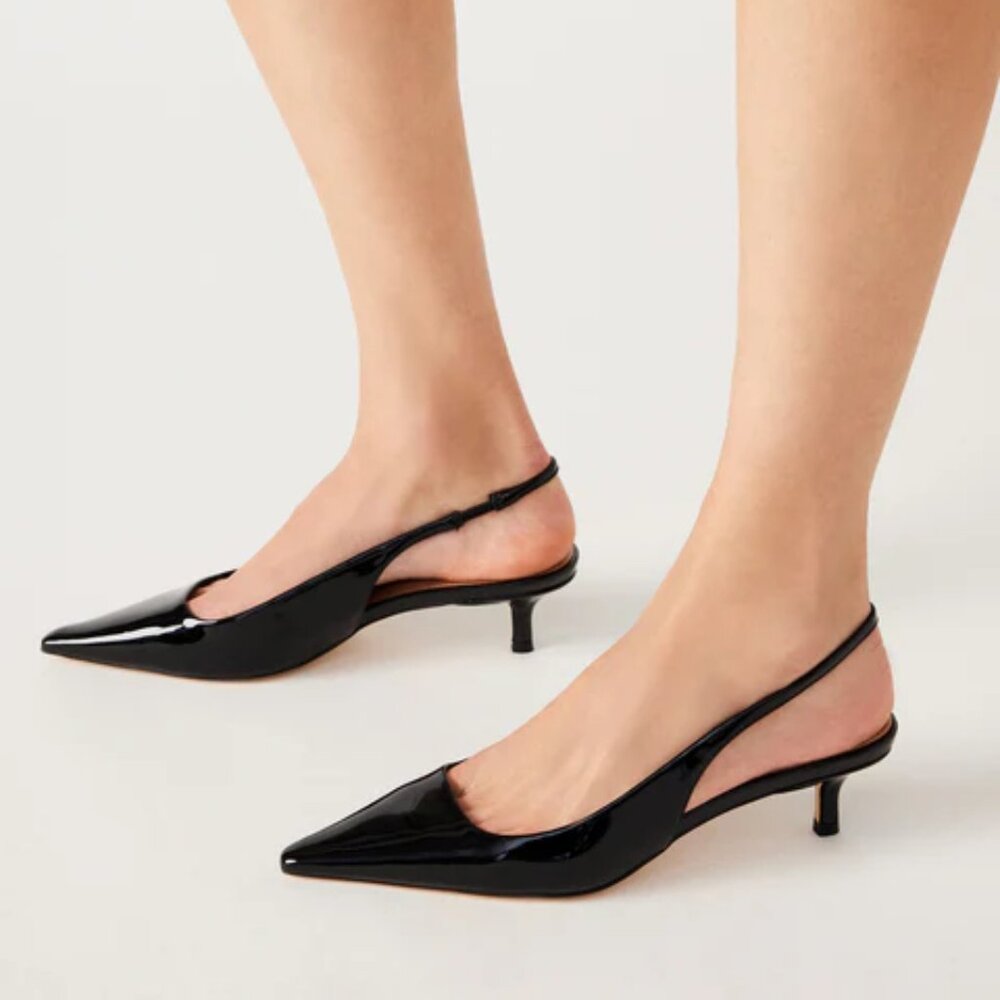 STEVE MADDEN KARI BLACK PATENT SLINGBACK SIZE 8.5-9 (ONE PR-RUNS LIKE 8.5 NOT 9)